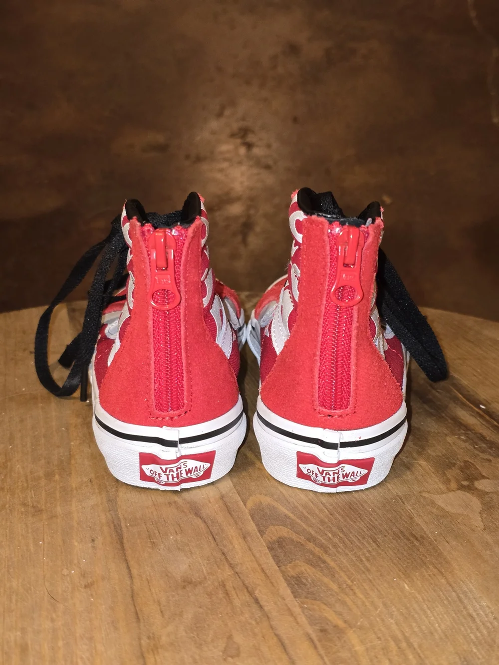 VANS Sk8-Hi Zip Ferocious Flame Red White High Top Sneakers Kids Size 11